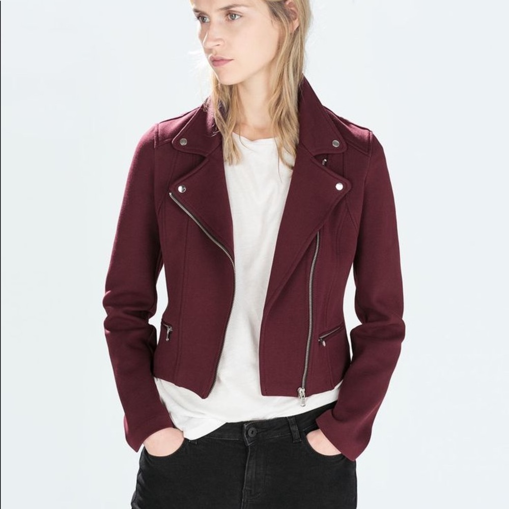 Zara Burgundy Biker Jacket